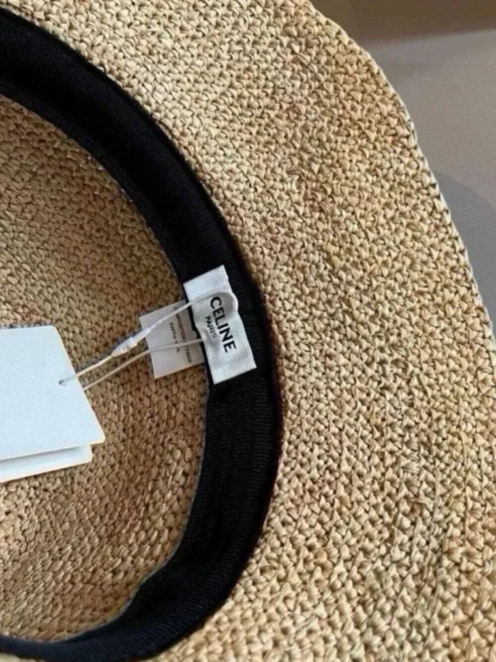 Celine Tan Woven Hat with Black Logo - Picture 2 of 6